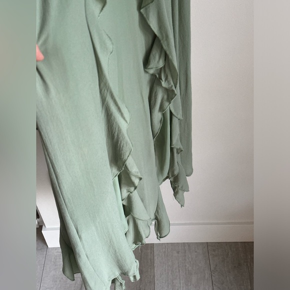 ZARA SS23 Sea Green Ruffle Maxi Dress Spaghetti Straps XS - Picture 14 of 15